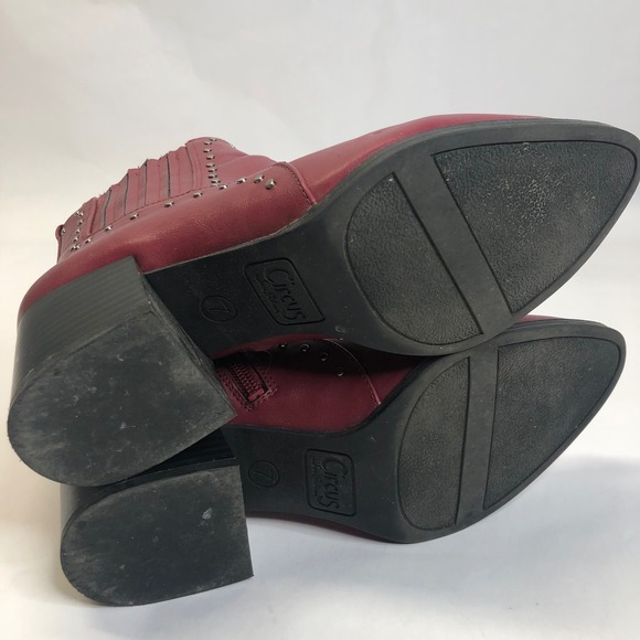 Circus NY Studded Ankle Boots Western Booties Side Zip Burgundy Size 7 - Picture 10 of 11